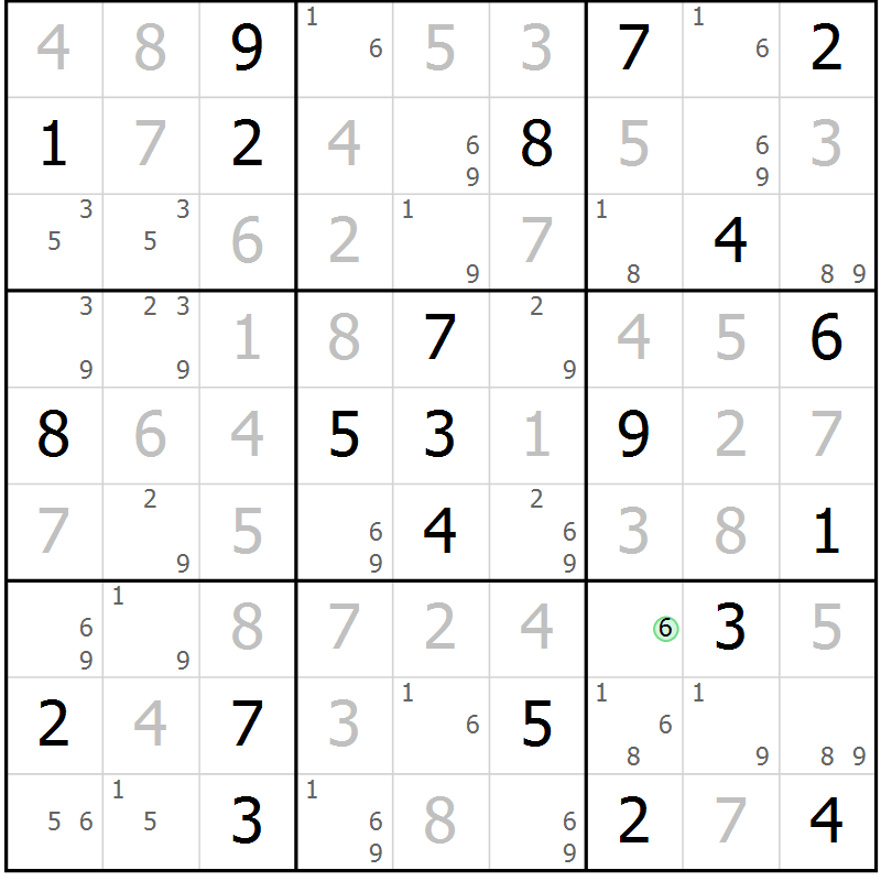 Position des candidats pour la solution de la Gr 101 page 104 du magazine de sudoku Giga sudoku niv 6-8 n° 024