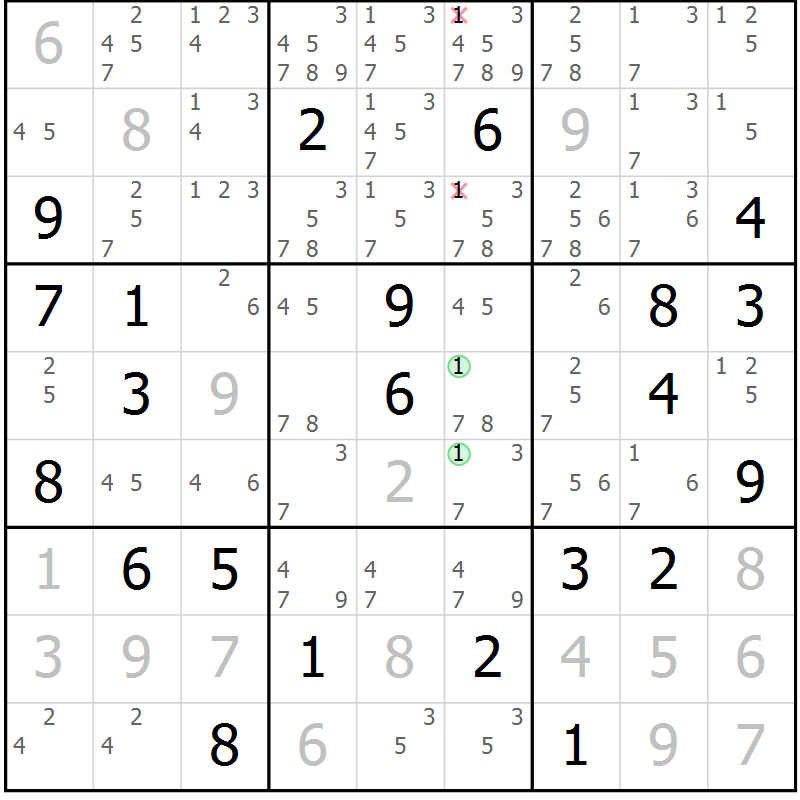 Position des candidats pour la solution de la Gr 102 page 105 du magazine de sudoku Giga sudoku niv 6-8 n° 024