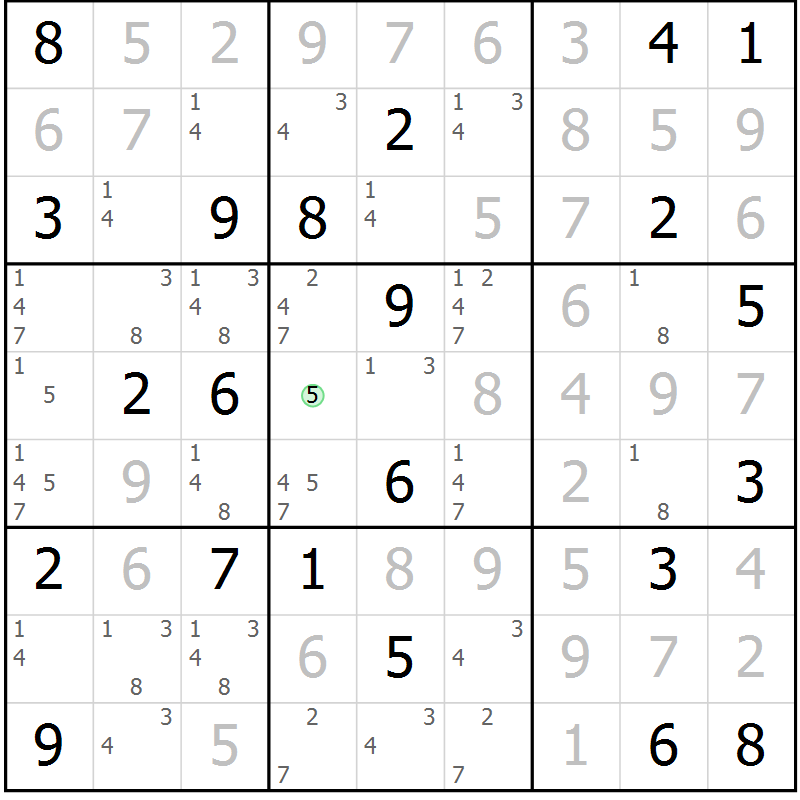 Position des candidats pour la solution de la Gr 104 page 107 du magazine de sudoku Giga sudoku niv 6-8 n° 024
