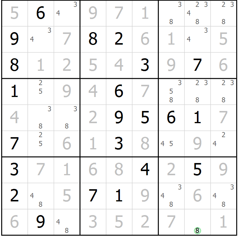 Position des candidats pour la solution de la Gr 106 page 109 du magazine de sudoku Giga sudoku niv 6-8 n° 024