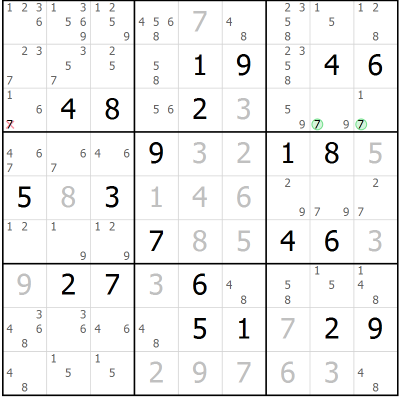 Position des candidats pour la solution de la Gr 107 page 110 du magazine de sudoku Giga sudoku niv 6-8 n° 024