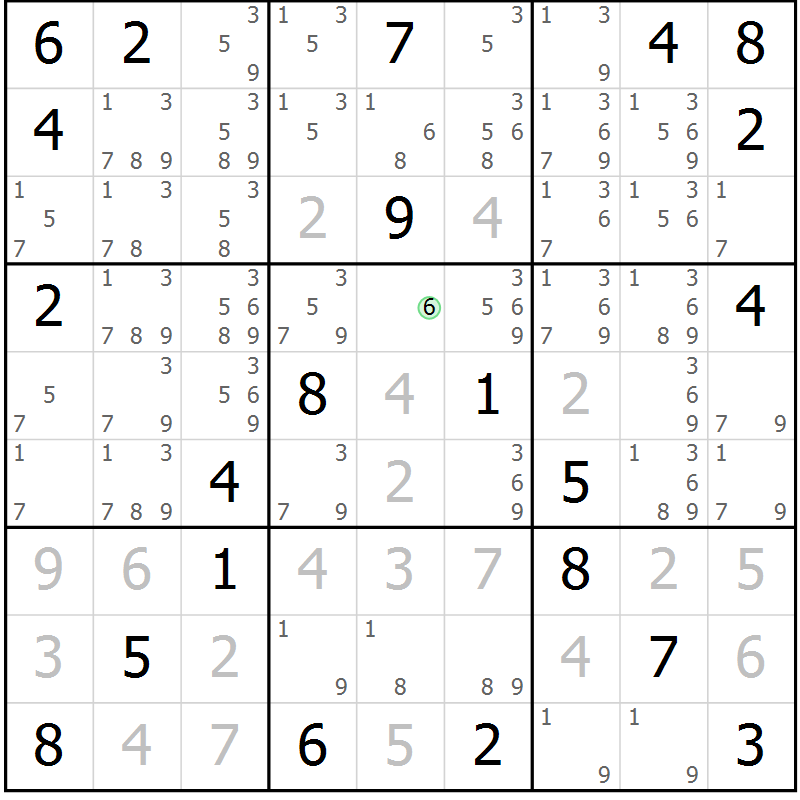 Position des candidats pour la solution de la Gr 108 page 111 du magazine de sudoku Giga sudoku niv 6-8 n° 024