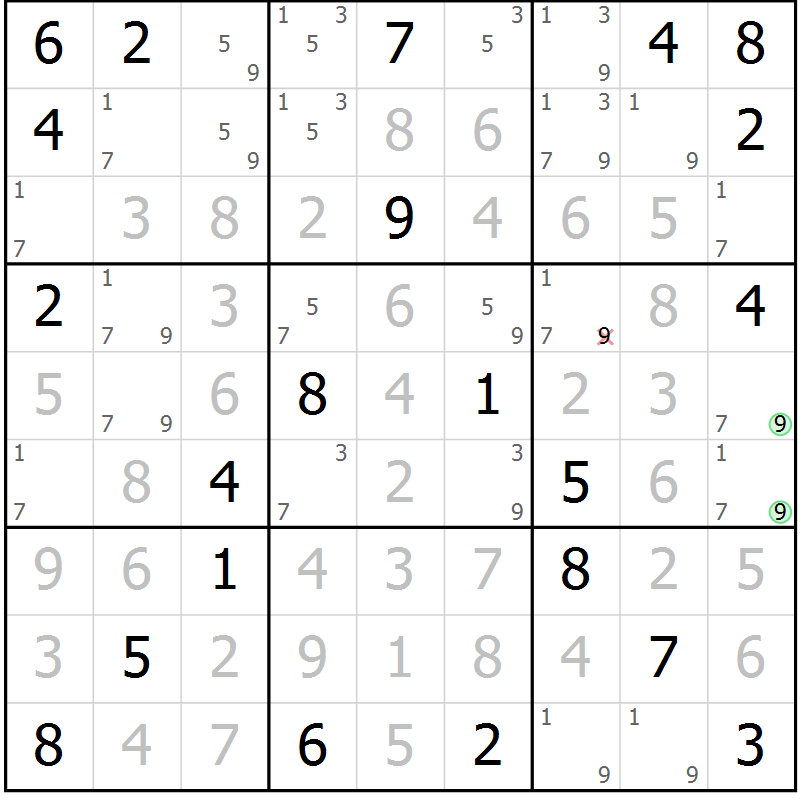 Position des candidats pour la solution de la Gr 108 page 111 du magazine de sudoku Giga sudoku niv 6-8 n° 024