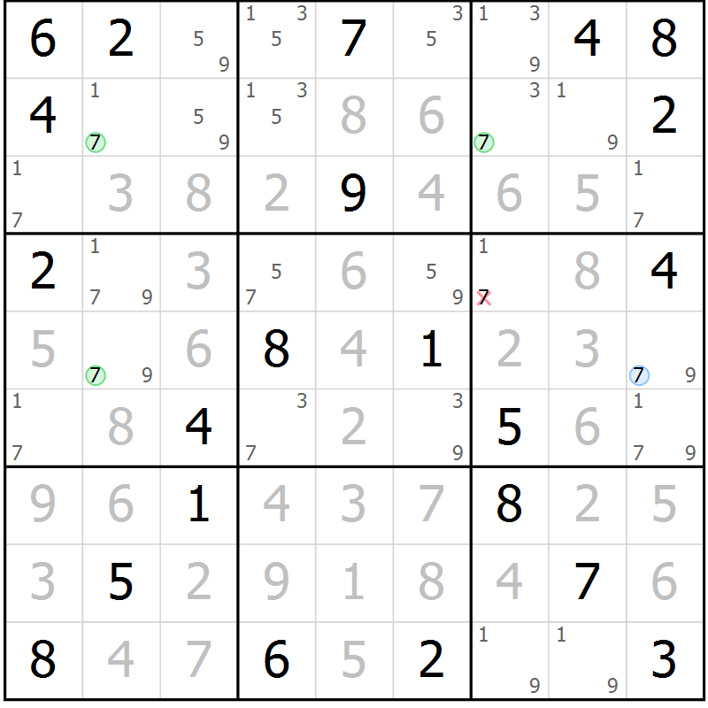 Position des candidats pour la solution de la Gr 108 page 111 du magazine de sudoku Giga sudoku niv 6-8 n° 024