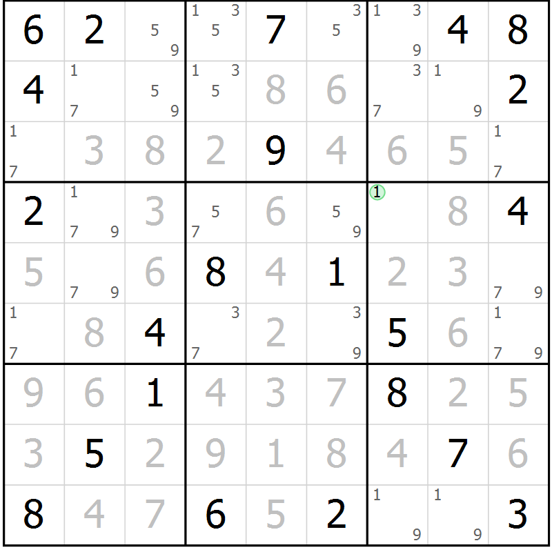 Position des candidats pour la solution de la Gr 108 page 111 du magazine de sudoku Giga sudoku niv 6-8 n° 024