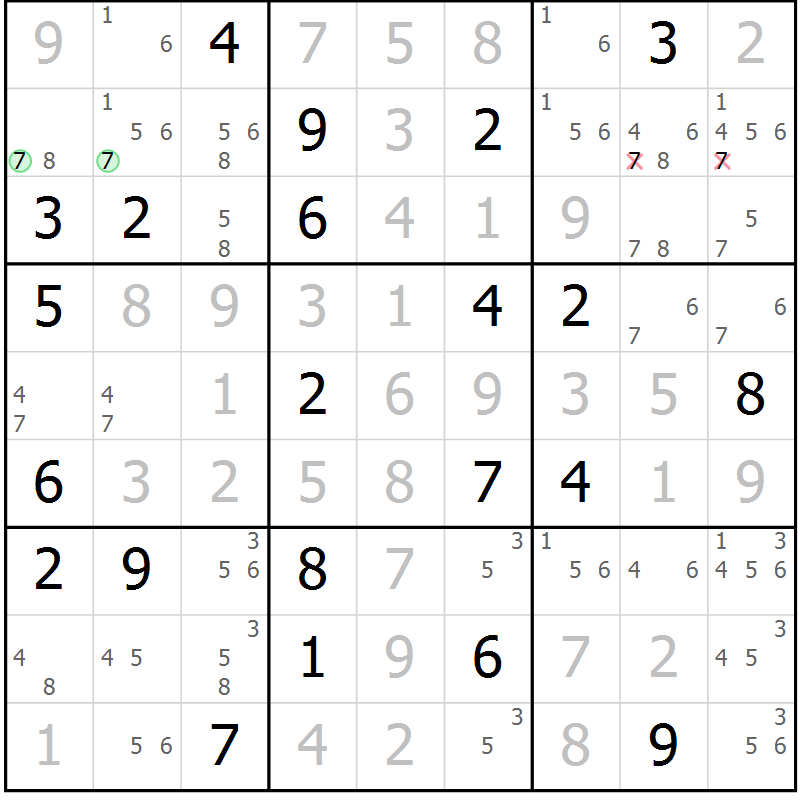 Position des candidats pour la solution de la Gr 109 page 112 du magazine de sudoku Giga sudoku niv 6-8 n° 024