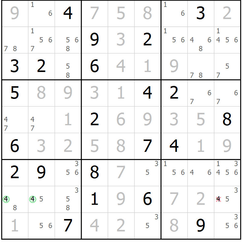 Position des candidats pour la solution de la Gr 109 page 112 du magazine de sudoku Giga sudoku niv 6-8 n° 024