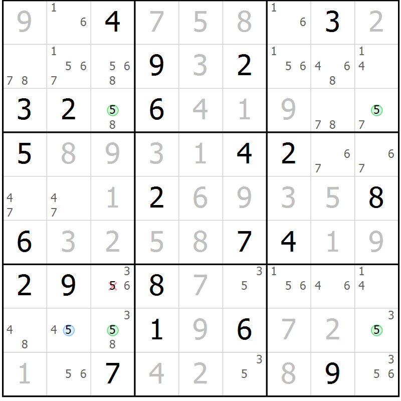 Position des candidats pour la solution de la Gr 109 page 112 du magazine de sudoku Giga sudoku niv 6-8 n° 024