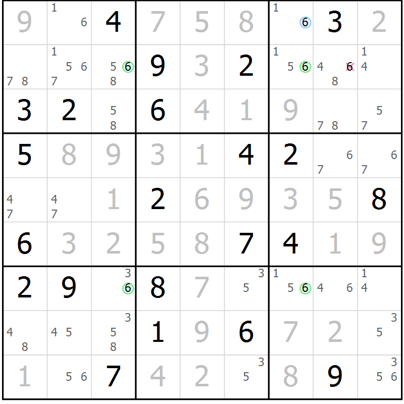 Position des candidats pour la solution de la Gr 109 page 112 du magazine de sudoku Giga sudoku niv 6-8 n° 024