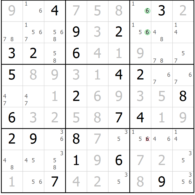 Position des candidats pour la solution de la Gr 109 page 112 du magazine de sudoku Giga sudoku niv 6-8 n° 024