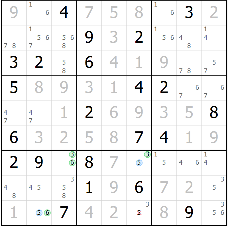 Position des candidats pour la solution de la Gr 109 page 112 du magazine de sudoku Giga sudoku niv 6-8 n° 024