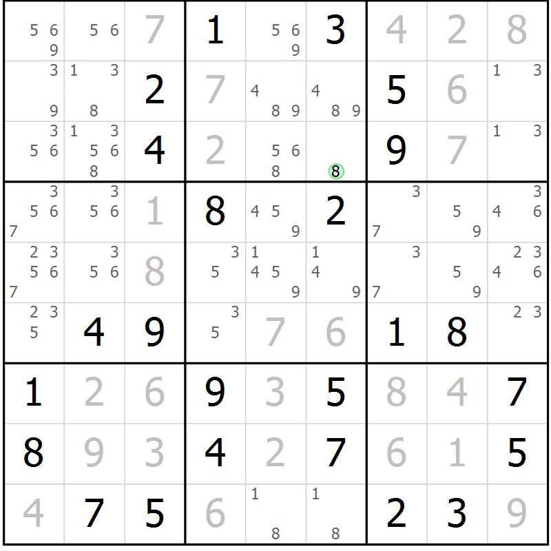 Position des candidats pour la solution de la Gr 11 page 14 du magazine de sudoku Giga sudoku niv 6-8 n° 024