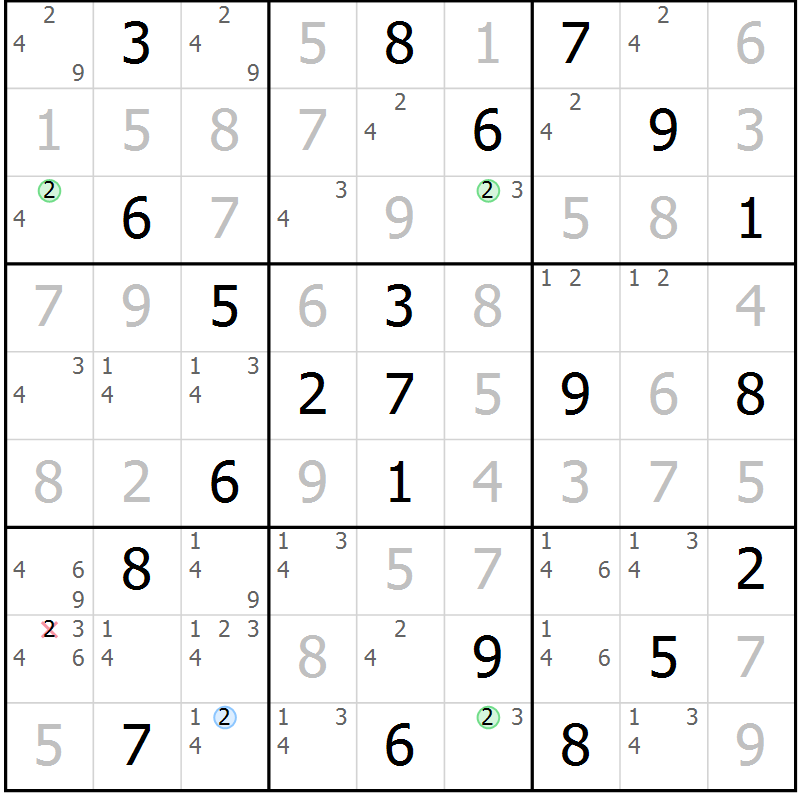 Position des candidats pour la solution de la Gr 110 page 113 du magazine de sudoku Giga sudoku niv 6-8 n° 024