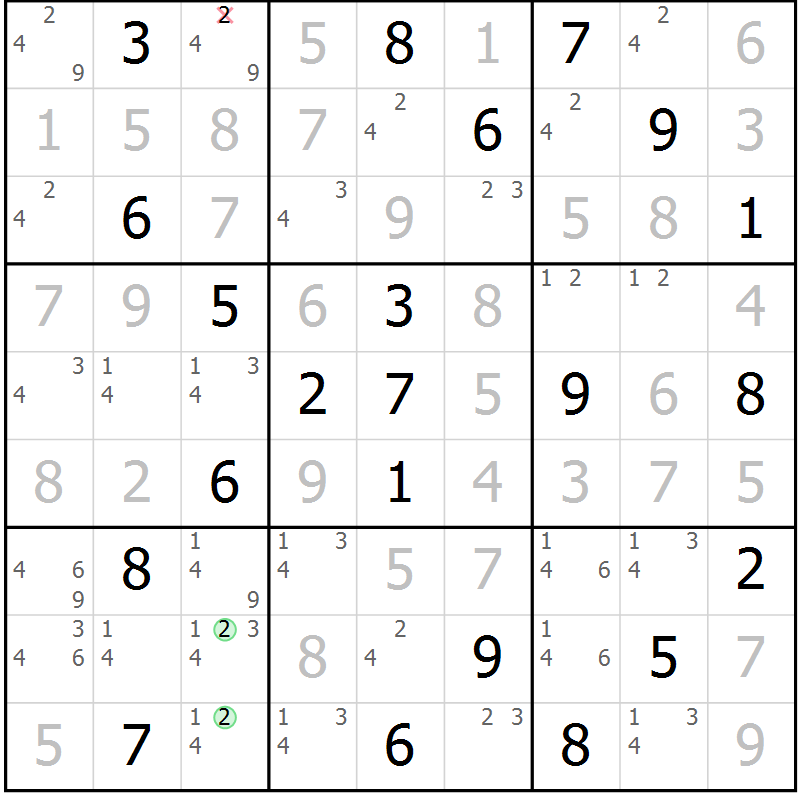 Position des candidats pour la solution de la Gr 110 page 113 du magazine de sudoku Giga sudoku niv 6-8 n° 024