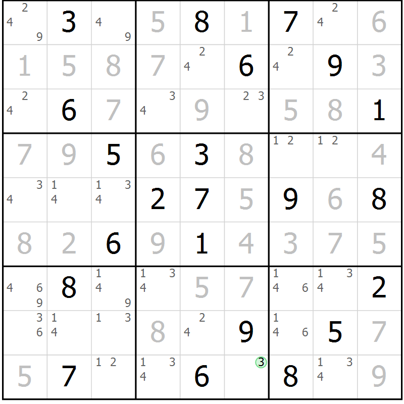 Position des candidats pour la solution de la Gr 110 page 113 du magazine de sudoku Giga sudoku niv 6-8 n° 024