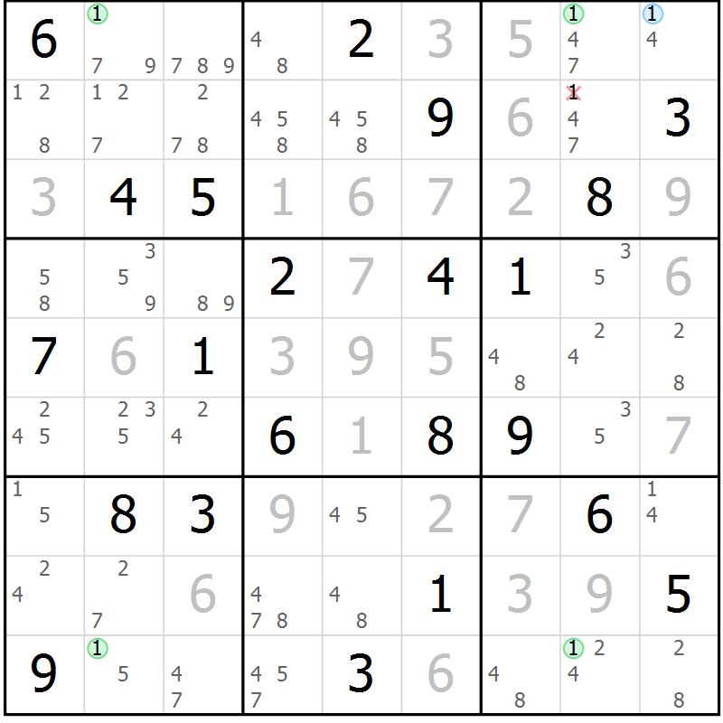 Position des candidats pour la solution de la Gr 111 page 114 du magazine de sudoku Giga sudoku niv 6-8 n° 024
