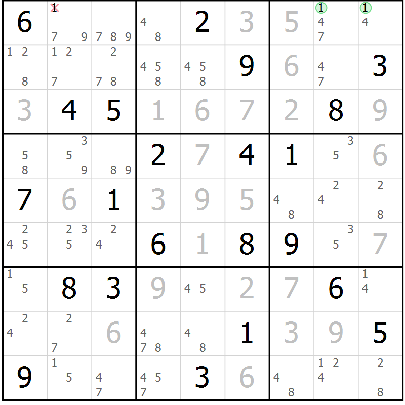 Position des candidats pour la solution de la Gr 111 page 114 du magazine de sudoku Giga sudoku niv 6-8 n° 024