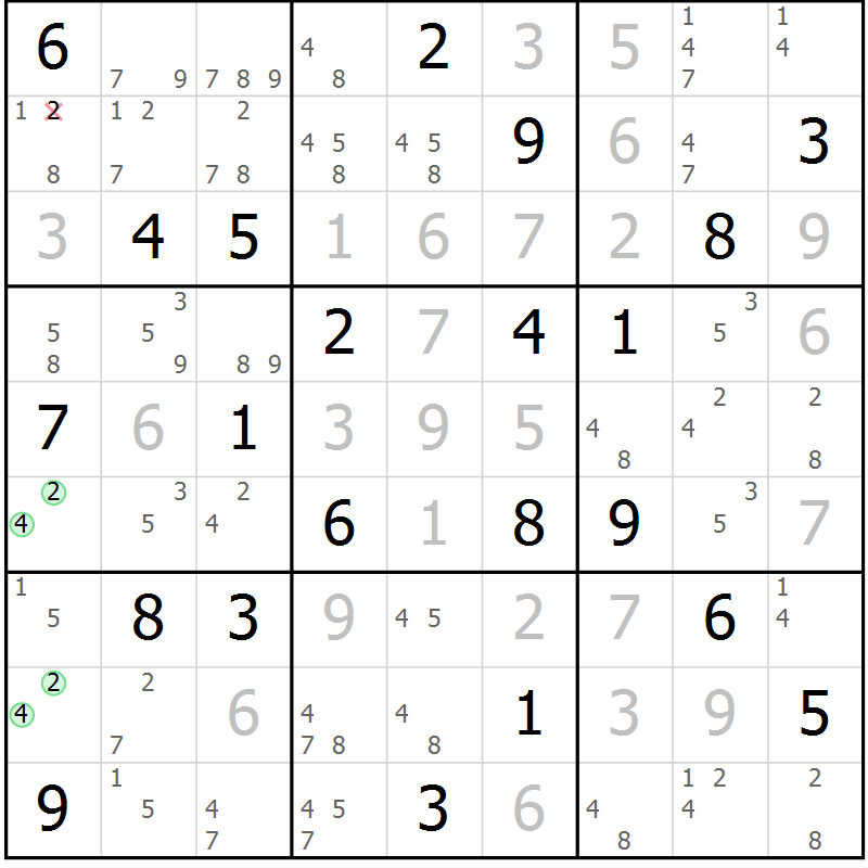 Position des candidats pour la solution de la Gr 111 page 114 du magazine de sudoku Giga sudoku niv 6-8 n° 024