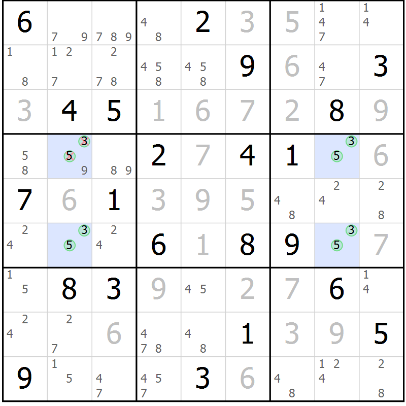 Position des candidats pour la solution de la Gr 111 page 114 du magazine de sudoku Giga sudoku niv 6-8 n° 024