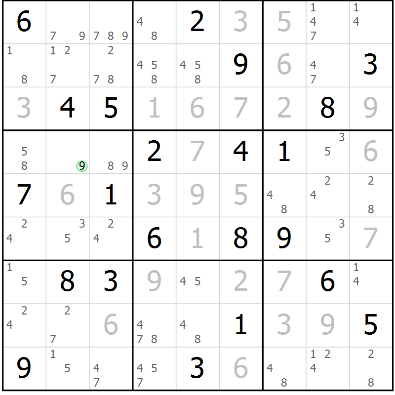 Position des candidats pour la solution de la Gr 111 page 114 du magazine de sudoku Giga sudoku niv 6-8 n° 024