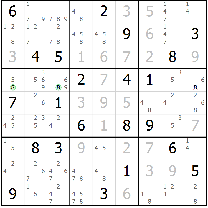 Position des candidats pour la solution de la Gr 111 page 114 du magazine de sudoku Giga sudoku niv 6-8 n° 024