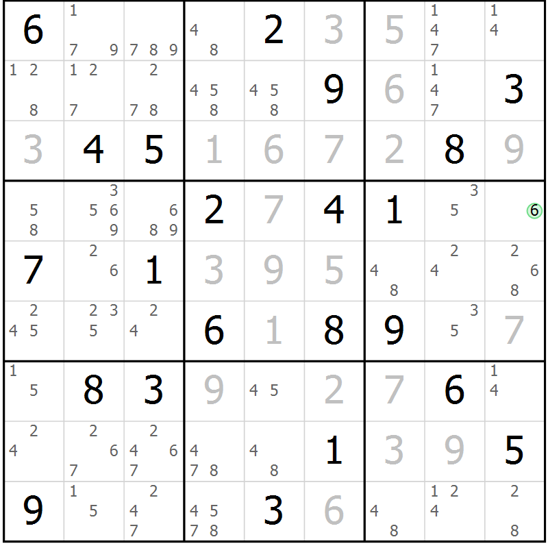 Position des candidats pour la solution de la Gr 111 page 114 du magazine de sudoku Giga sudoku niv 6-8 n° 024