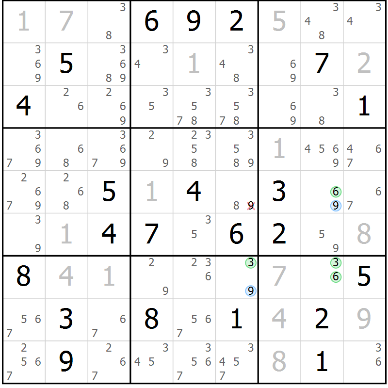 Position des candidats pour la solution de la Gr 112 page 115 du magazine de sudoku Giga sudoku niv 6-8 n° 024