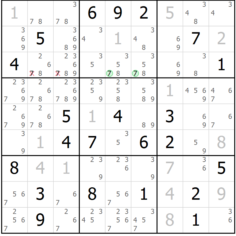 Position des candidats pour la solution de la Gr 112 page 115 du magazine de sudoku Giga sudoku niv 6-8 n° 024
