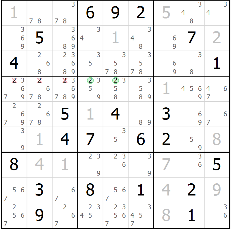 Position des candidats pour la solution de la Gr 112 page 115 du magazine de sudoku Giga sudoku niv 6-8 n° 024