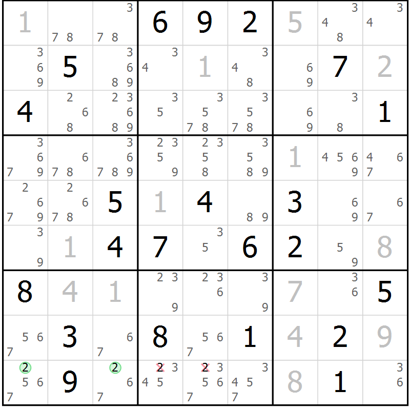 Position des candidats pour la solution de la Gr 112 page 115 du magazine de sudoku Giga sudoku niv 6-8 n° 024