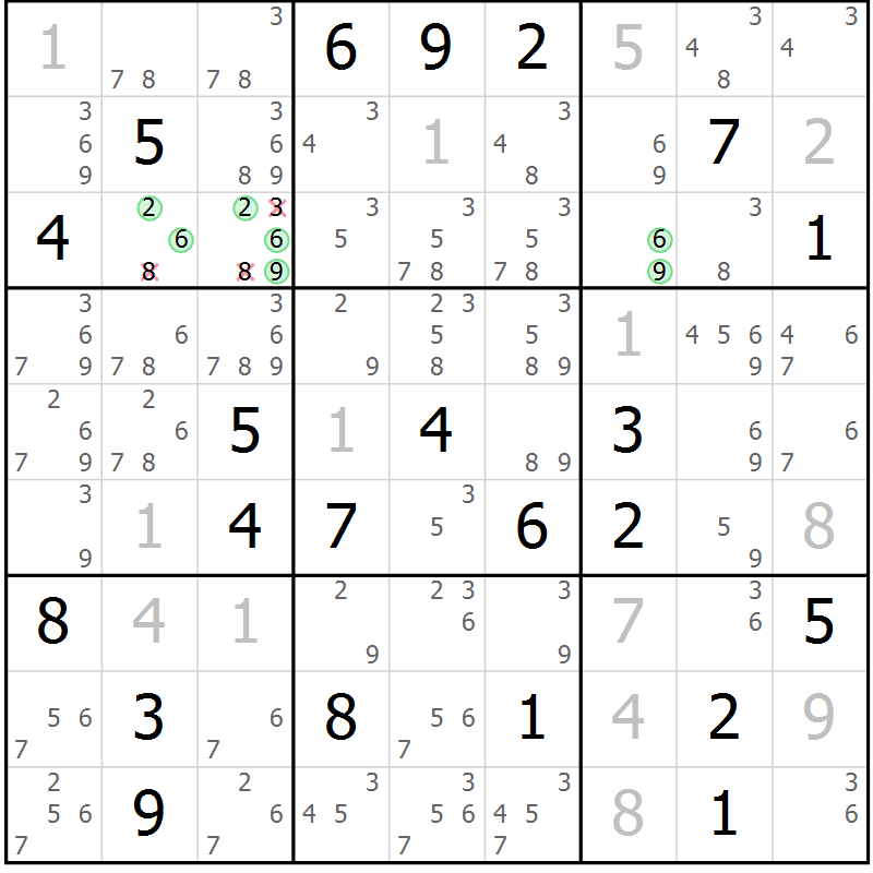 Position des candidats pour la solution de la Gr 112 page 115 du magazine de sudoku Giga sudoku niv 6-8 n° 024