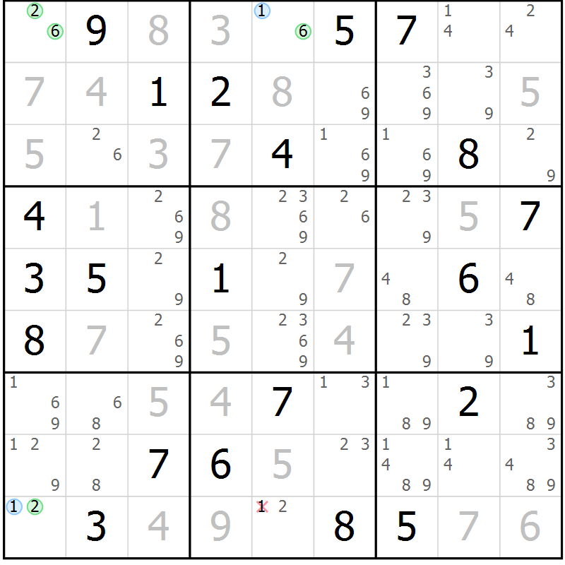 Position des candidats pour la solution de la Gr 113 page 116 du magazine de sudoku Giga sudoku niv 6-8 n° 024