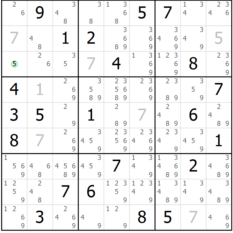 Position des candidats pour la solution de la Gr 113 page 116 du magazine de sudoku Giga sudoku niv 6-8 n° 024