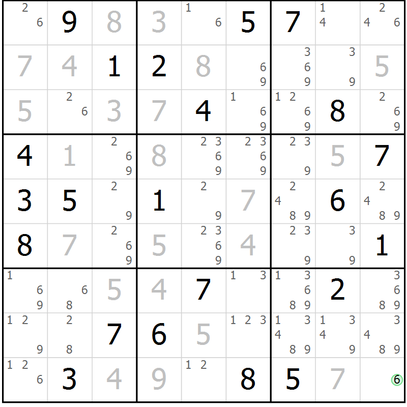 Position des candidats pour la solution de la Gr 113 page 116 du magazine de sudoku Giga sudoku niv 6-8 n° 024