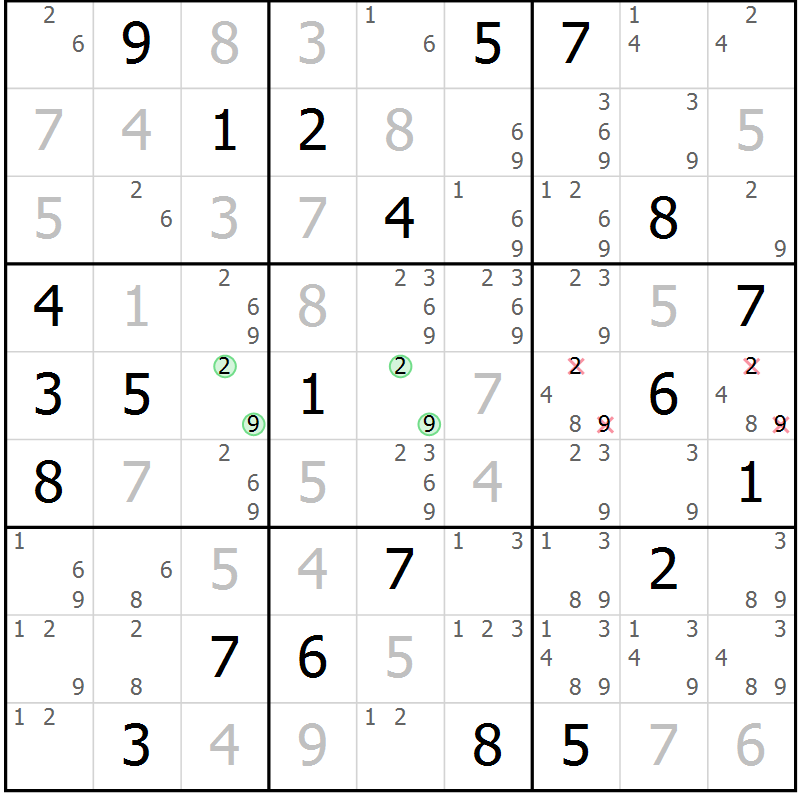 Position des candidats pour la solution de la Gr 113 page 116 du magazine de sudoku Giga sudoku niv 6-8 n° 024