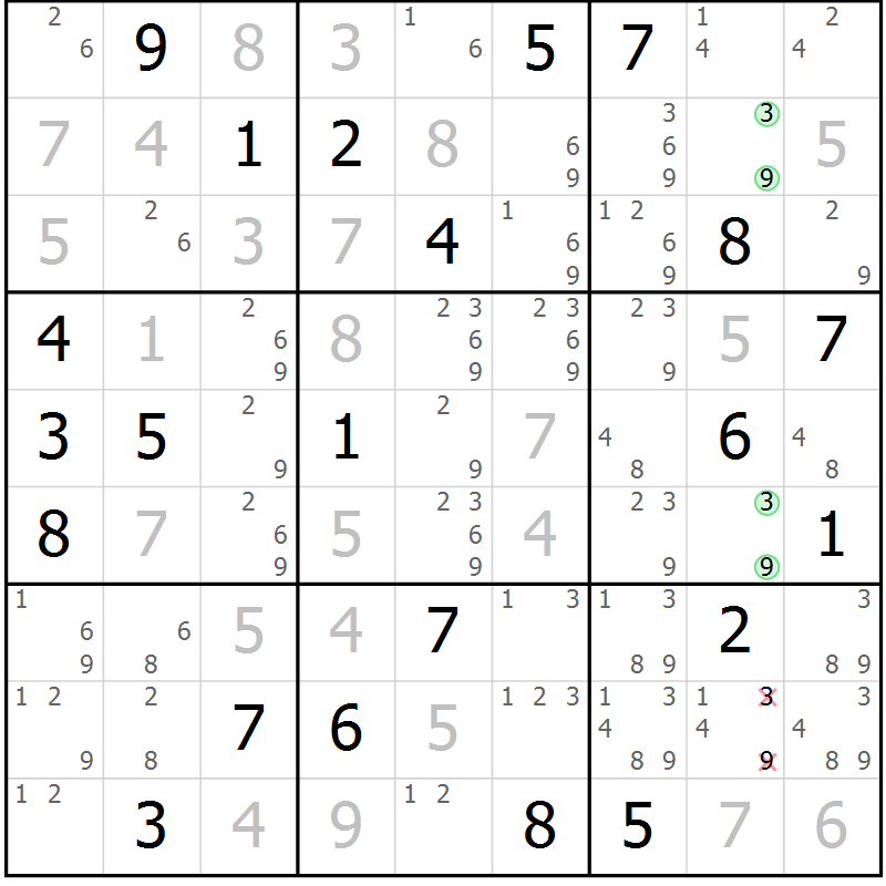 Position des candidats pour la solution de la Gr 113 page 116 du magazine de sudoku Giga sudoku niv 6-8 n° 024