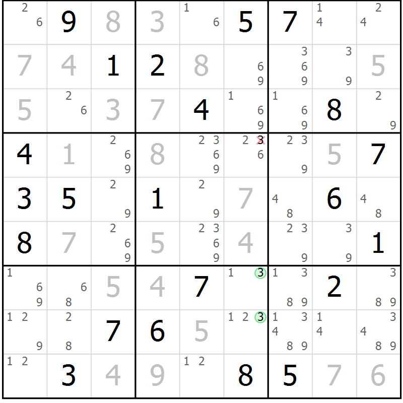 Position des candidats pour la solution de la Gr 113 page 116 du magazine de sudoku Giga sudoku niv 6-8 n° 024