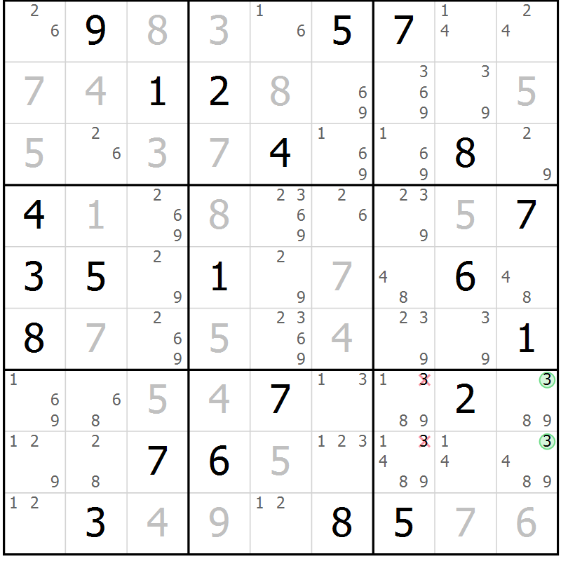Position des candidats pour la solution de la Gr 113 page 116 du magazine de sudoku Giga sudoku niv 6-8 n° 024