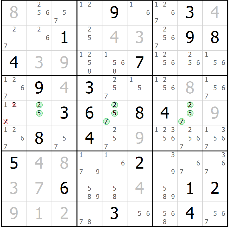 Position des candidats pour la solution de la Gr 114 page 117 du magazine de sudoku Giga sudoku niv 6-8 n° 024