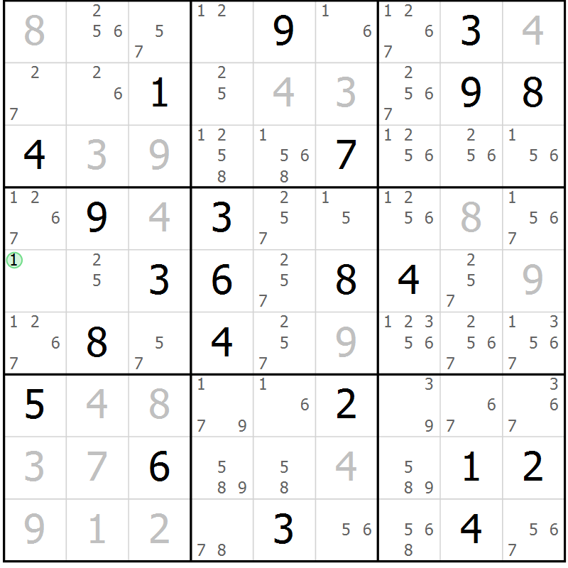 Position des candidats pour la solution de la Gr 114 page 117 du magazine de sudoku Giga sudoku niv 6-8 n° 024