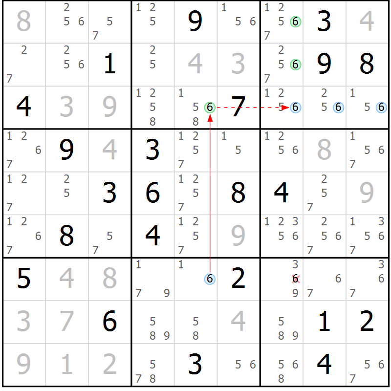 Position des candidats pour la solution de la Gr 114 page 117 du magazine de sudoku Giga sudoku niv 6-8 n° 024