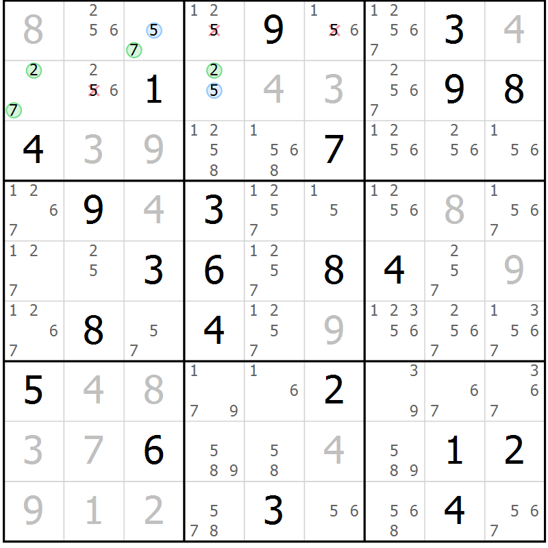 Position des candidats pour la solution de la Gr 114 page 117 du magazine de sudoku Giga sudoku niv 6-8 n° 024