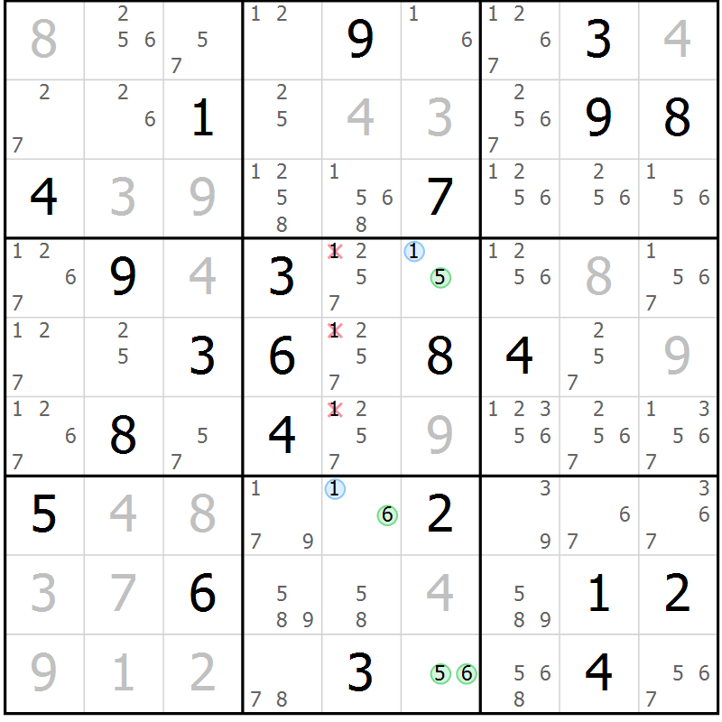 Position des candidats pour la solution de la Gr 114 page 117 du magazine de sudoku Giga sudoku niv 6-8 n° 024