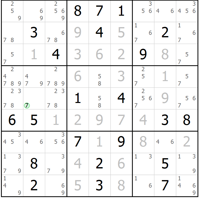 Position des candidats pour la solution de la Gr 115 page 118 du magazine de sudoku Giga sudoku niv 6-8 n° 024