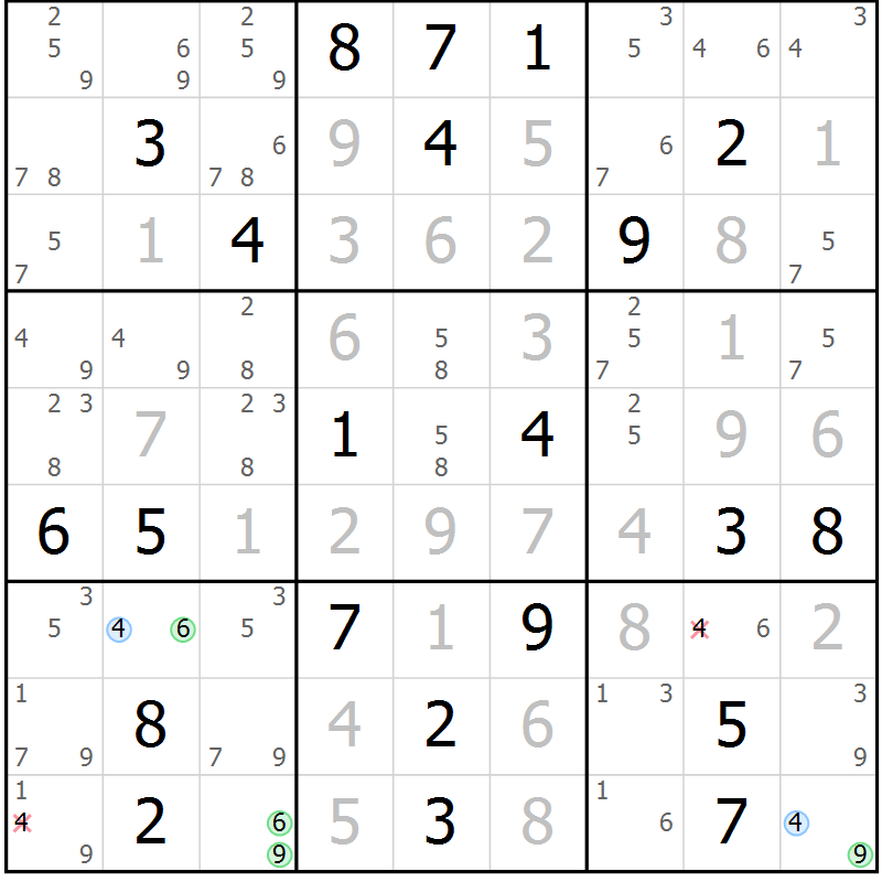 Position des candidats pour la solution de la Gr 115 page 118 du magazine de sudoku Giga sudoku niv 6-8 n° 024