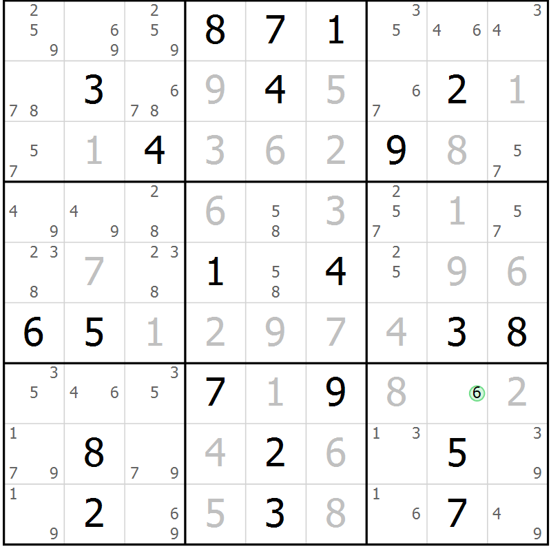 Position des candidats pour la solution de la Gr 115 page 118 du magazine de sudoku Giga sudoku niv 6-8 n° 024