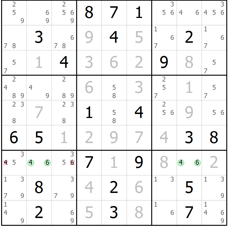 Position des candidats pour la solution de la Gr 115 page 118 du magazine de sudoku Giga sudoku niv 6-8 n° 024