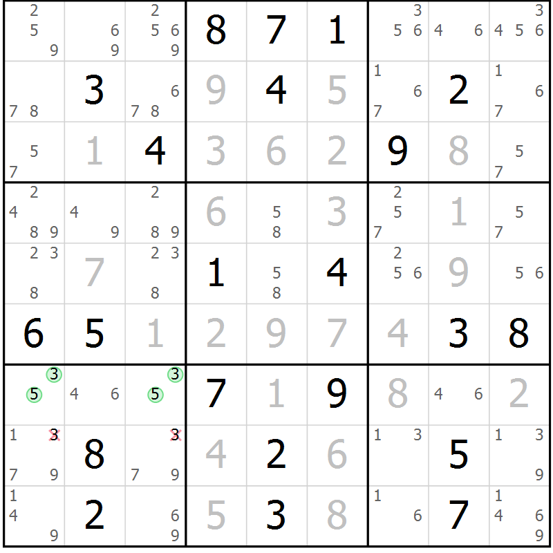 Position des candidats pour la solution de la Gr 115 page 118 du magazine de sudoku Giga sudoku niv 6-8 n° 024