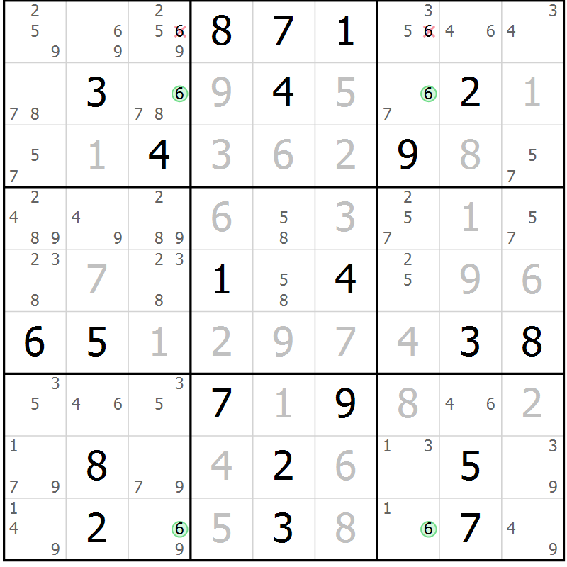 Position des candidats pour la solution de la Gr 115 page 118 du magazine de sudoku Giga sudoku niv 6-8 n° 024