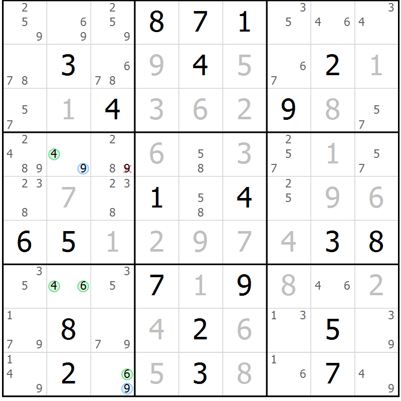 Position des candidats pour la solution de la Gr 115 page 118 du magazine de sudoku Giga sudoku niv 6-8 n° 024